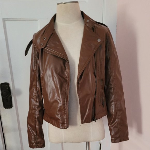 LA Redoute Collections Brown Leather Jacket Size 6 - Picture 2 of 11